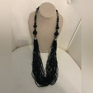 Chicos black seed bead necklace longer style